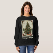 Retro Merry & Bright Christmas Tree Briefmarke Sweatshirt (Vorne ganz)