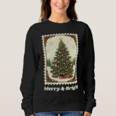 Retro Merry & Bright Christmas Tree Briefmarke Sweatshirt (Vorderseite)