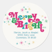 Retro Merry & Bright Classic Round Sticker (Vorderseite)