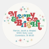 Retro Merry & Bright Classic Round Sticker (Vorderseite)