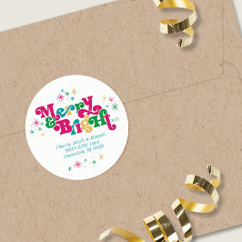 Retro Merry & Bright Classic Round Sticker