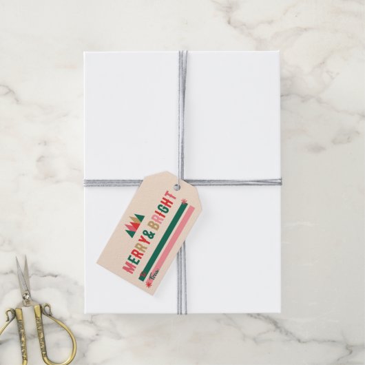 Retro Merry & Bright Geschenkstempel Geschenkanhänger (Mit Garn)