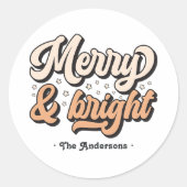 Retro Merry & Bright Holiday Custom Runder Aufkleber (Vorderseite)