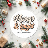 Retro Merry & Bright Holiday Custom Runder Aufkleber