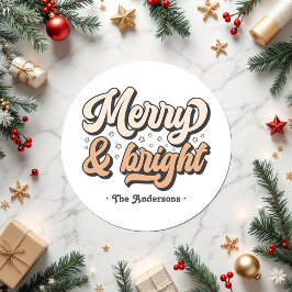 Retro Merry & Bright Holiday Custom Runder Aufkleber