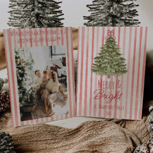 Retro Merry & Bright Red Streifen Weihnachtsbaum Feiertagskarte