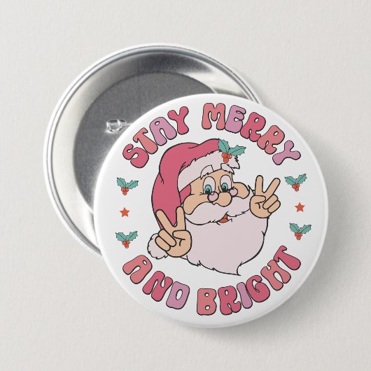 Retro Merry & Bright Santa Button (Vorne & Hinten)