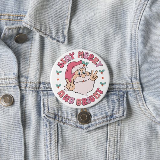 Retro Merry & Bright Santa Button (Beispiel)