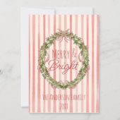 Retro Merry & Bright Streifen Weihnachtskranz Feiertagskarte (Vorderseite)