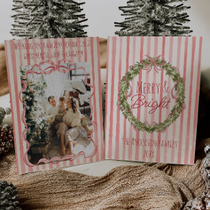 Retro Merry & Bright Streifen Weihnachtskranz Feiertagskarte