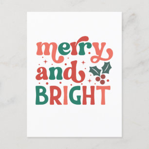 Retro Merry & Bright Weihnachtstypografie Postkarte