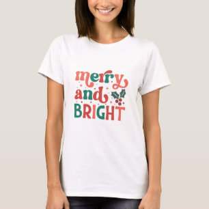 Retro Merry & Bright Weihnachtstypografie T-Shirt