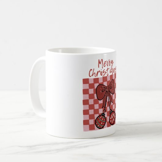 Retro Merry Christmas Bow and Ornaments Design Kaffeetasse (Vorderseite Links)
