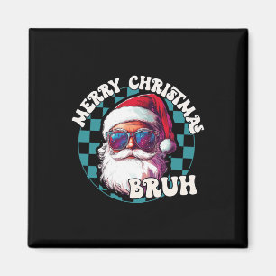 Retro Merry Christmas Bruh Funny Cool Santa Claus Magnet
