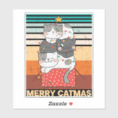 Retro Merry Christmas Cat Vinyl Sticker (Blatt)