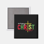 Retro Merry Christmas Cross Christian Jesus Xmas W Magnet (Vorderseite/Rückseite)