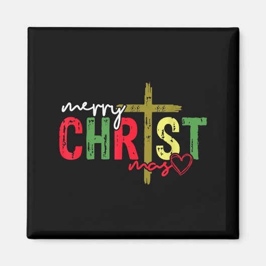 Retro Merry Christmas Cross Christian Jesus Xmas W Magnet (Vorne)