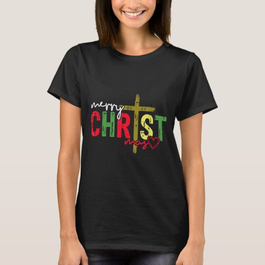 Retro Merry Christmas Cross Christian Jesus Xmas W T-Shirt (Vorderseite)