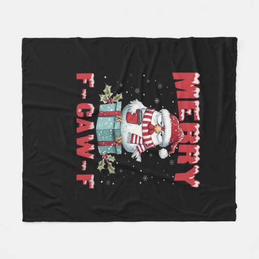 Retro Merry Christmas F-Caw-F Chicken Fleecedecke (Vorderseite (Horizontal))