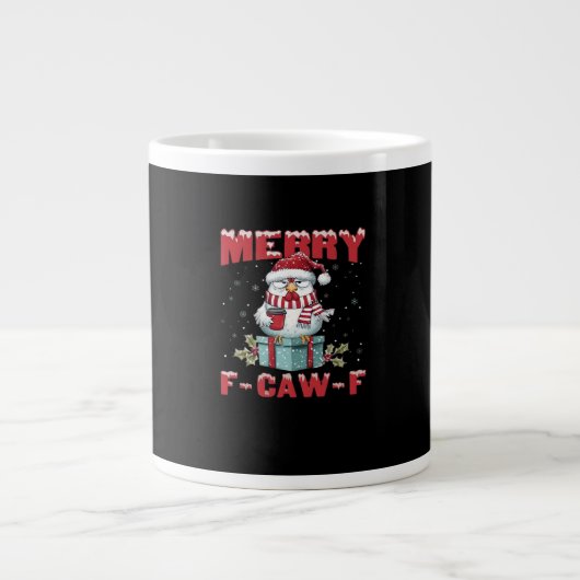 Retro Merry Christmas F-Caw-F Chicken Jumbo-Tasse (Vorderseite)