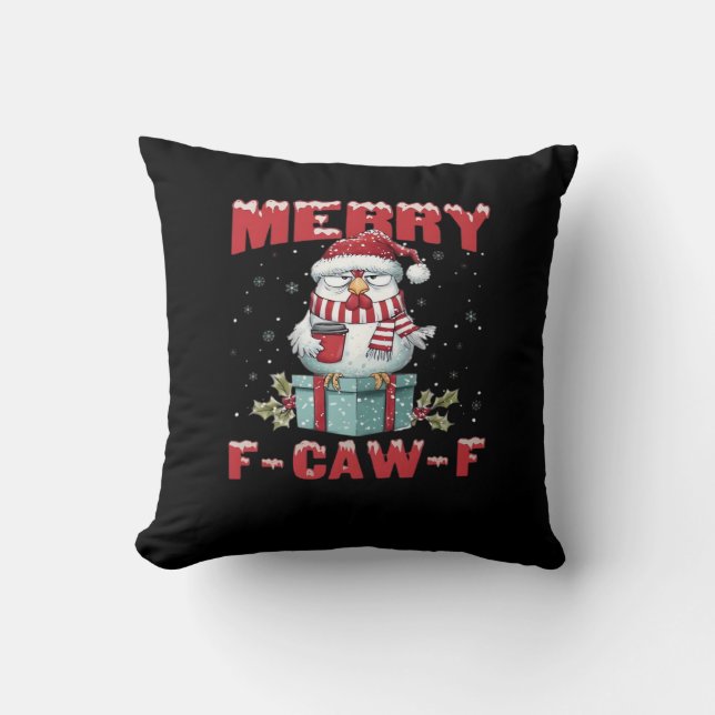 Retro Merry Christmas F-Caw-F Chicken  Kissen (Vorderseite)