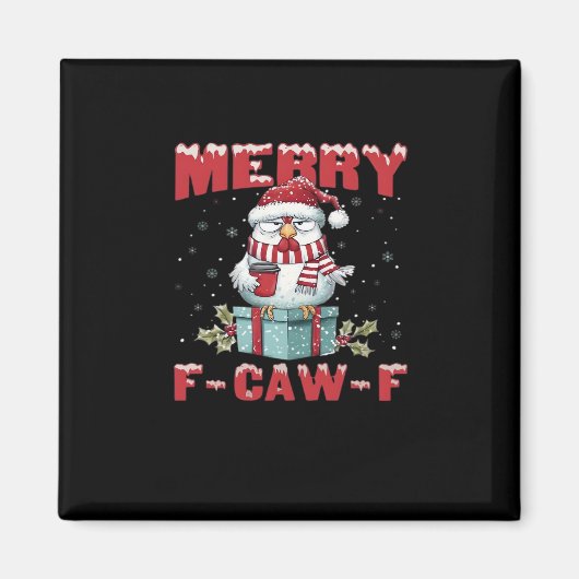 Retro Merry Christmas F-Caw-F Chicken Magnet (Vorne)