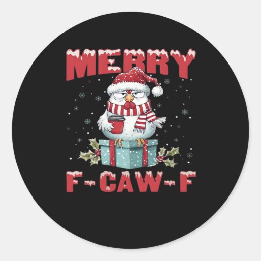 Retro Merry Christmas F-Caw-F Chicken Runder Aufkleber (Vorderseite)