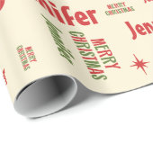 Retro Merry Christmas Jennifer Personalisiert Name Geschenkpapier (Rolleneckpunkt)