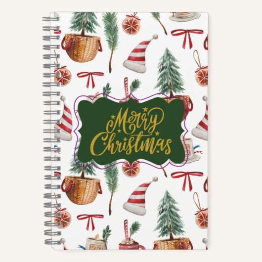 Retro Merry Christmas Journaling Notebooks Notizblock (Vorderseite)
