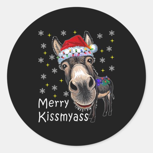 Retro Merry Christmas Light Merry Kissmy Funny Runder Aufkleber (Vorderseite)