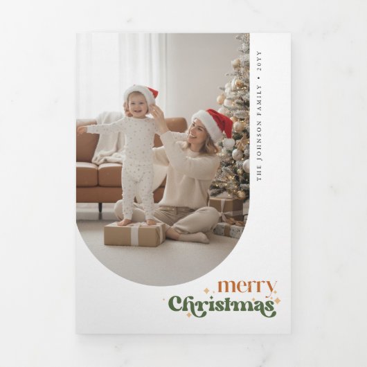 Retro Merry Christmas Photo Trifold Fold Card Dreifach Gefaltete Karte (Cover)