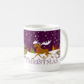 Retro Merry Christmas Santa & Reindeer Kaffeetasse (VorderseiteRechts)
