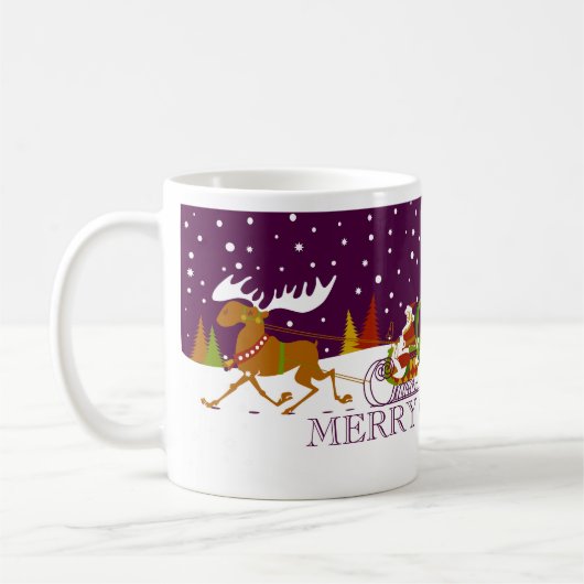 Retro Merry Christmas Santa & Reindeer Kaffeetasse (Links)