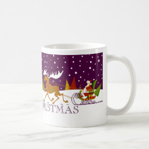 Retro Merry Christmas Santa & Reindeer Kaffeetasse