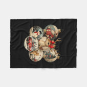 Retro Merry Christmas Santa Snowman Nutcracker Red Fleecedecke (Vorderseite (Horizontal))