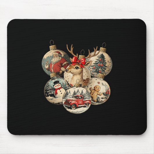 Retro Merry Christmas Santa Snowman Nutcracker Red Mousepad (Vorne)