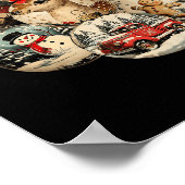 Retro Merry Christmas Santa Snowman Nutcracker Red Poster (Ecke)