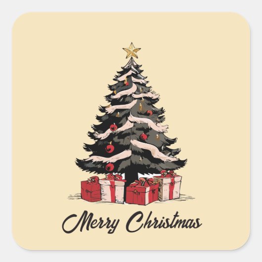 Retro Merry Christmas Tree Sticker (Vorderseite)