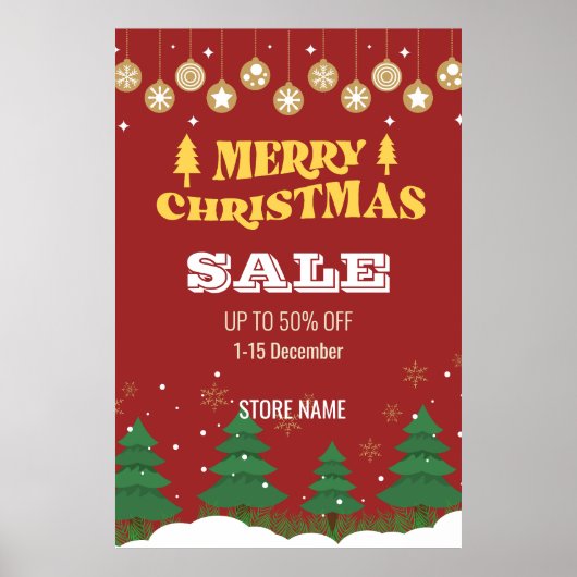 Retro Merry Christmas Trees Business Sale Ads Poster (Vorne)