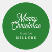 RETRO MERRY CHRISTMAS TYPOGRAPHIE AUF GRÜNEN RUNDER AUFKLEBER (Vorderseite)