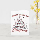 Retro Merry Cluckin Weihnachtsbaumfarm an Karte (Gelbe Blume)