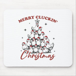 Retro Merry Cluckin Weihnachtsbaumfarm an Mousepad