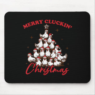 Retro Merry Cluckin Weihnachtsbaumfarm an Mousepad