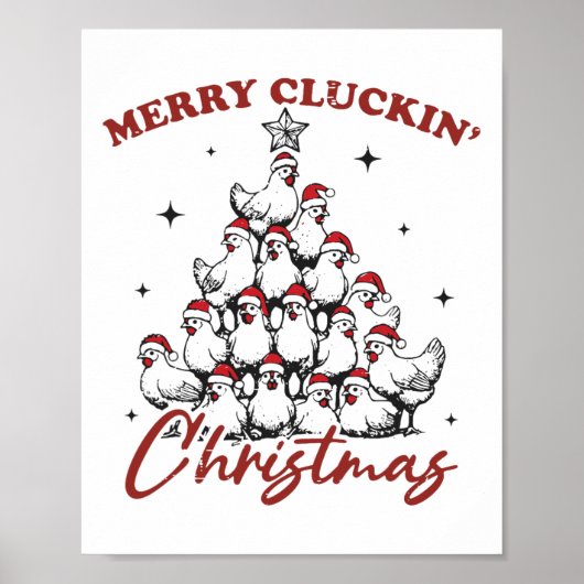 Retro Merry Cluckin Weihnachtsbaumfarm an Poster (Vorne)