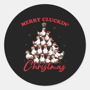 Retro Merry Cluckin Weihnachtsbaumfarm an Runder Aufkleber