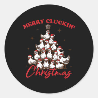 Retro Merry Cluckin Weihnachtsbaumfarm an Runder Aufkleber