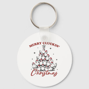 Retro Merry Cluckin Weihnachtsbaumfarm an Schlüsselanhänger