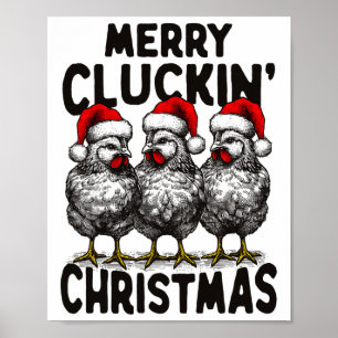 Retro Merry Cluckins Weihnachtsspass Chicken Santa Poster