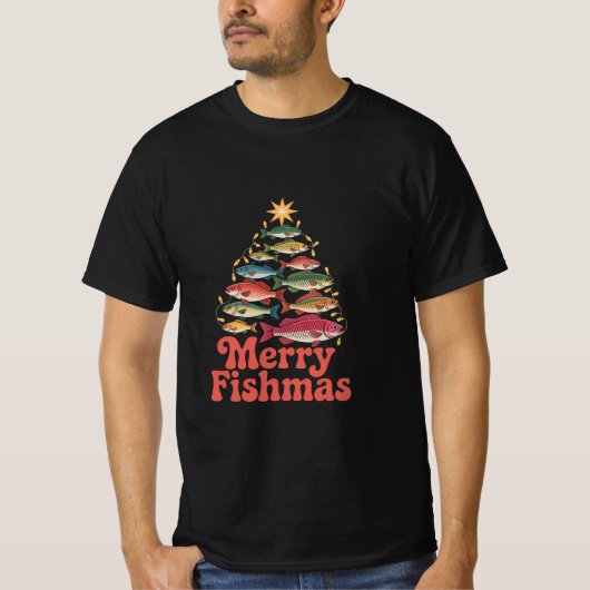 Retro Merry Fishmas Fisherman Christmas Humor T-Shirt (Vorderseite)