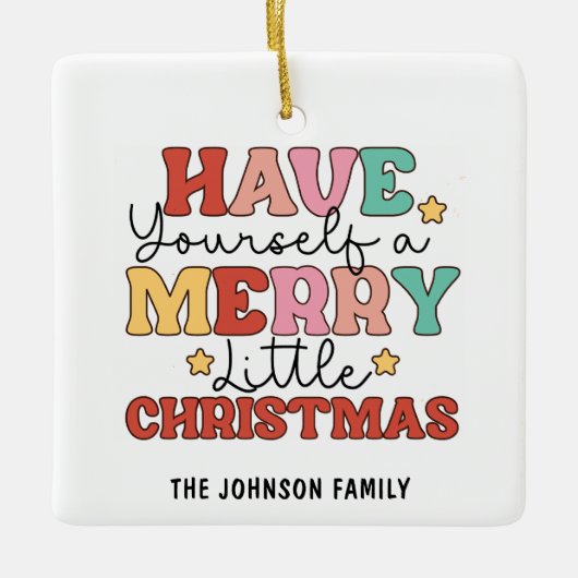 Retro Merry Little Christmas Foto Keramikornament (Vorderseite)